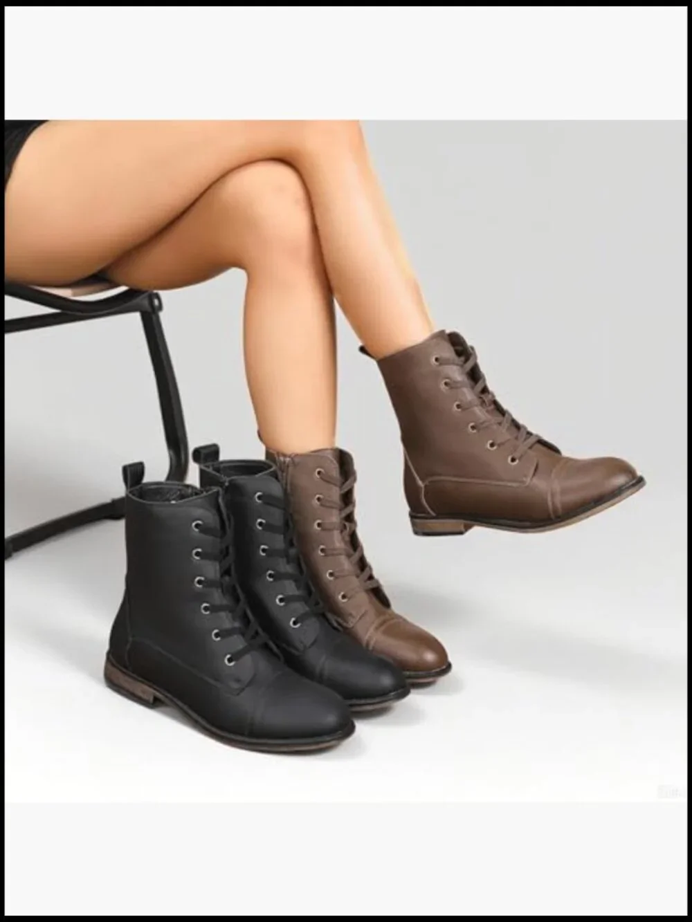 Lace Up Military Ankle Boots Side Zipper Round Toe Booties Combat Style - Picture 7 of 7